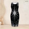 Women Plus Size Two Piece Set Round Neck Sleeveless Bodycon Dress 3 4 Sleeve Long Open Cardigan Printed Black Green Gold