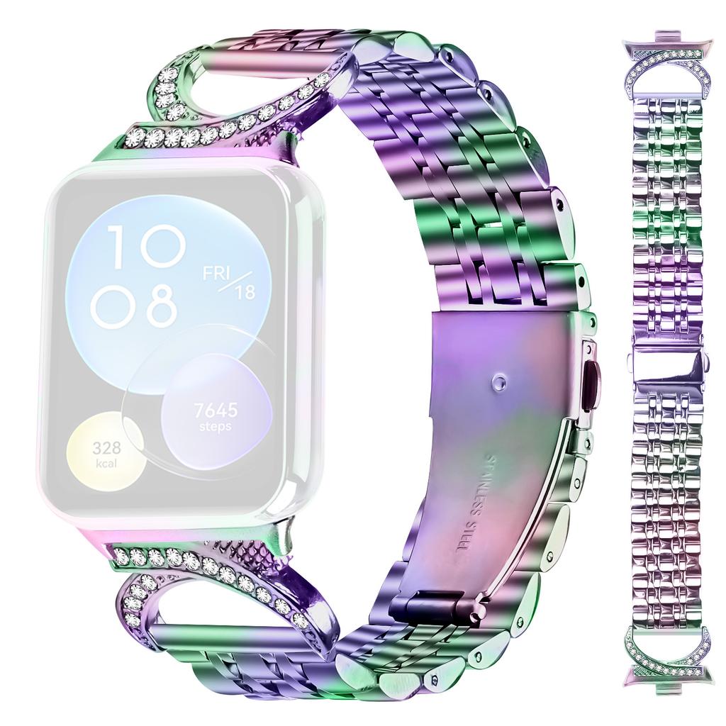 For Xiaomi Smart Band 9 Pro/8 Pro Strap Seven Bead Stainless Steel Watch Band with Rhinestone Ox Horn Style Connector
