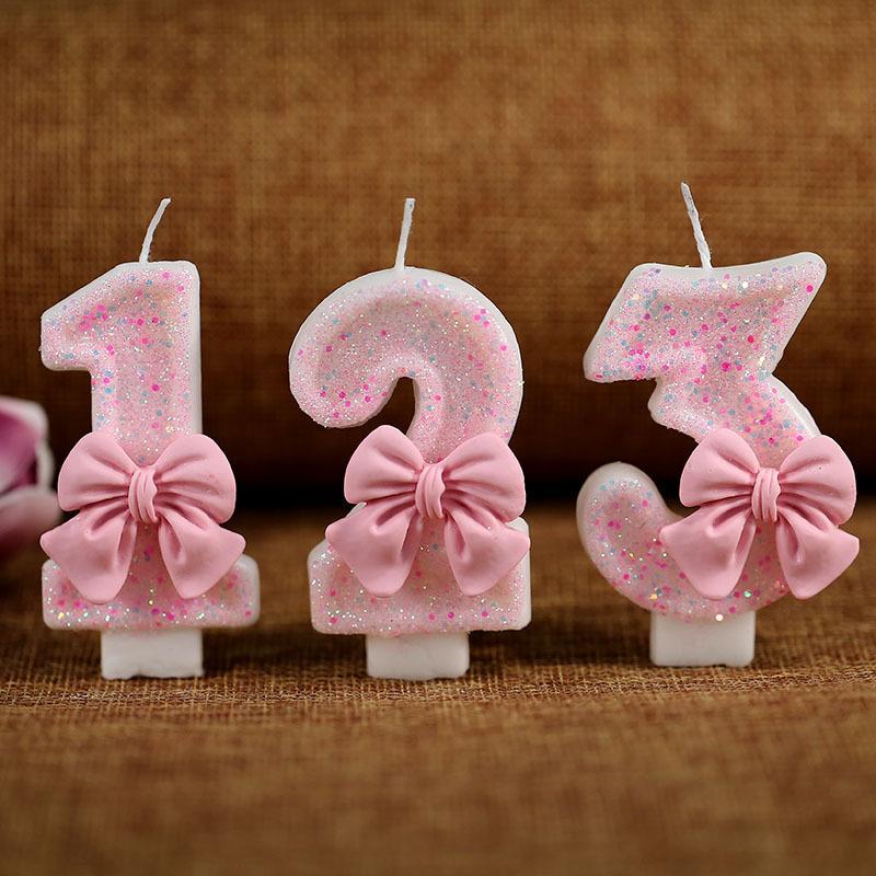 Cute Pink Bow Children's Birthday Candle Decoration for Cake