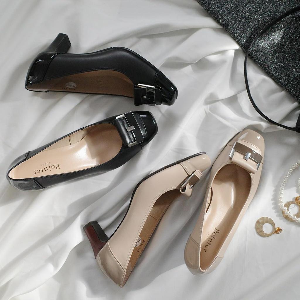 Туфли-лодочки из натуральной кожи с квадратным носком для женщин, сделанные на каблуке x бежевые PO6501 [AmiAmi], Япония, 5,5 см (бежевый (имя) (EN), 22.5cm)