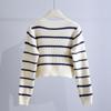 Короткий полосатый свитер в стиле ретро, ​​женское пальто 2023, осень, осень 2023, японская свободная верхняя одежда с длинным рукавом, маленький вязаный кардиган, женский свитер