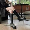 Модные длинные высокие сапоги Женские модные сапоги до колена из ПУ кожи Рыцарские сапоги Женские на молнии Платформа Осенние Нескользящие Водонепроницаемые Женские Черные