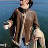 2023 Winter New Fur One Fleece Thickened Coffee Faux Leather Jacket Motorcycle Clothing Lamb Wool Coat Women