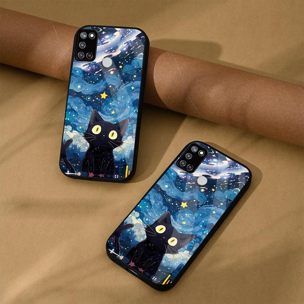 Чехол для realme C17 7i Аниме Черный Кот Звездное Облако Печать Чехол для Телефона Акриловая Жесткая Задняя Панель С Гибким Краем из ТПУ