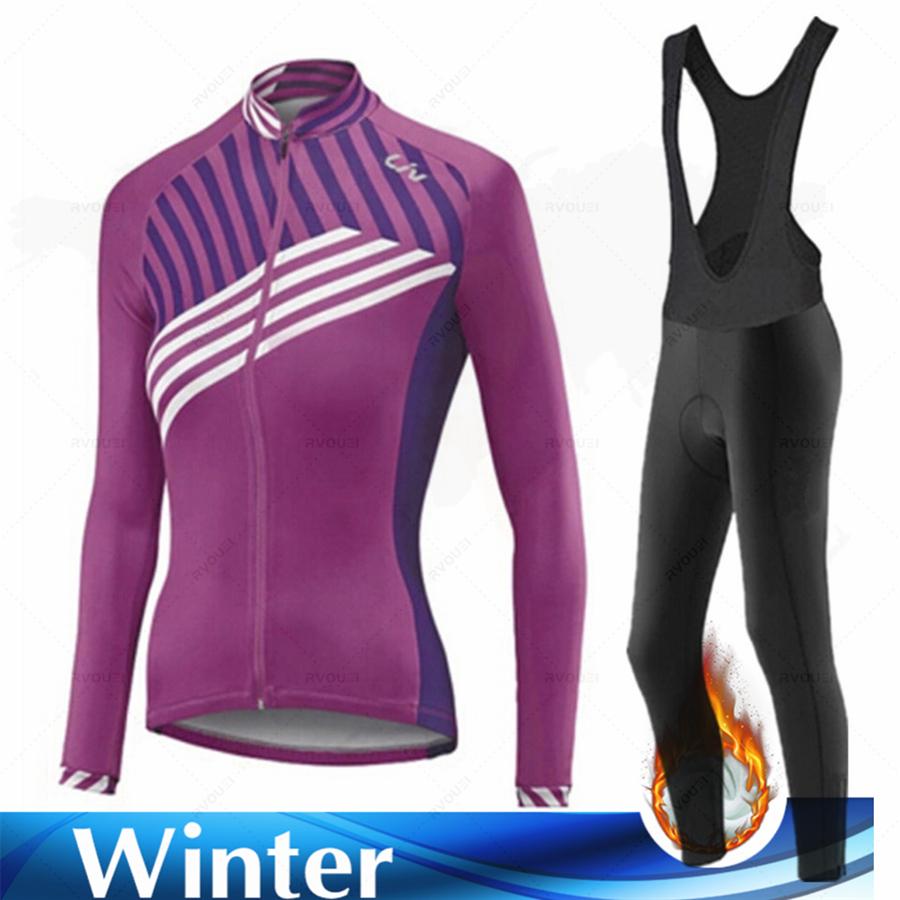 Velvet Warm Cycling Suit Set Women Fashion Long Sleeves Cycling Jersey Set Thermal Fleece Female MTB Road Bike Mallot Ciclismo Hombre