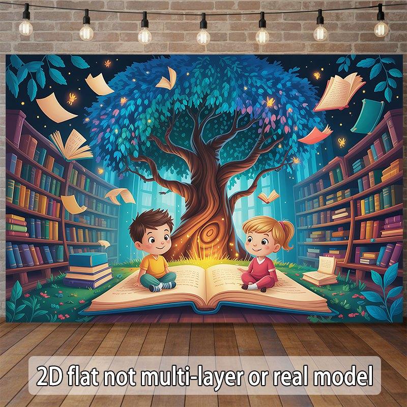 2D plane, 1 piece of magic library banner - Magic Tree theme with book design