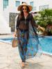 Bohemian Floral Printed Kaftan Loose Bat Sleeve Long Dress V Neck Tunic Elegant Caftan Dresses Sheer Loungewear