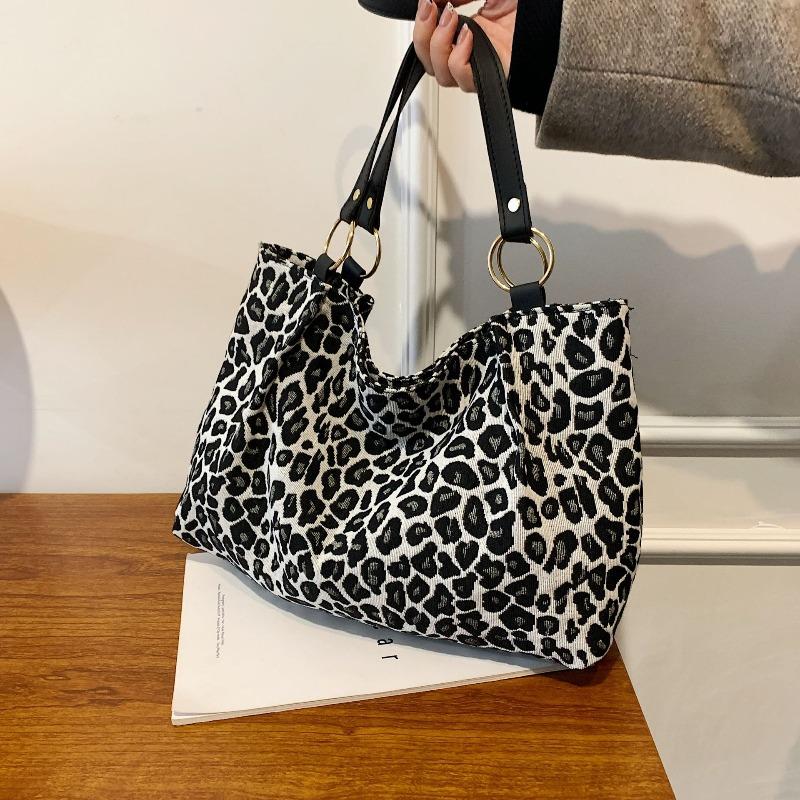Женская сумка-тоут с леопардовым принтом, большая вместимость, на плечо, зимняя мода, вельветовая сумка