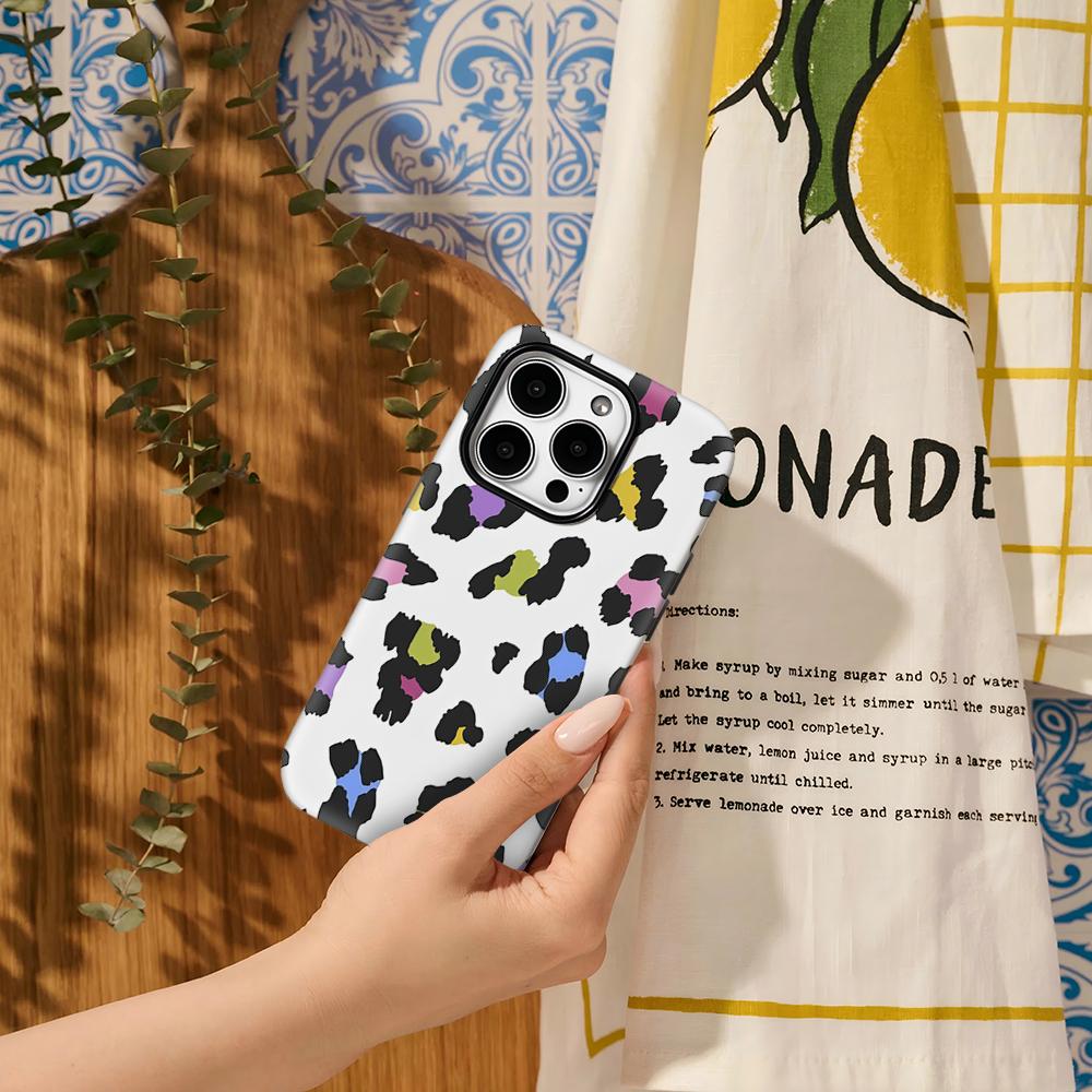 Colorful Leopard Spots Phone Case for IPhone 17AIR 16E 16 15 14 13 12 11 17 Pro Max Plus Double-layer Back Cover
