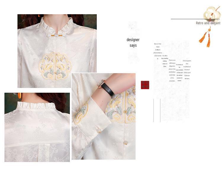 Женская весенняя ретро-вышитая рубашка-чонсам в китайском стиле