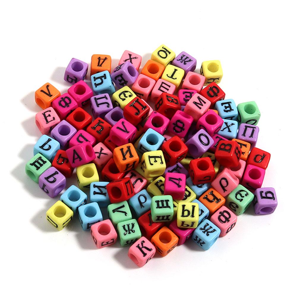 100pcs/lot 6mm Acrylic Square Letter Beads Big Hole Loose Spacer Beads For Jewelry Making DIY Bracelets Necklaces Accessories