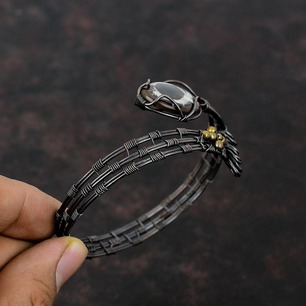 Марокканский браслет-манжета с трещинами в грязи, браслет-манжета из медной проволоки, браслет с драгоценными камнями, браслет ручной работы, регулируемый браслет, медная проволока, ювелирное изделие, подарок для нее