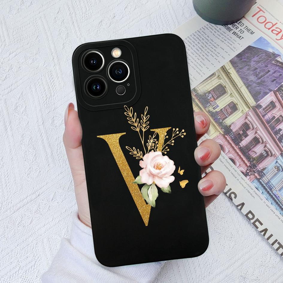 Для Apple iPhone 11 12 Pro Max 13 Mini 6 7 8 Plus чехол для телефона Роскошный цветок буквы жидкий мягкий силиконовый противоударный чехол для iPhone чехол-бампер