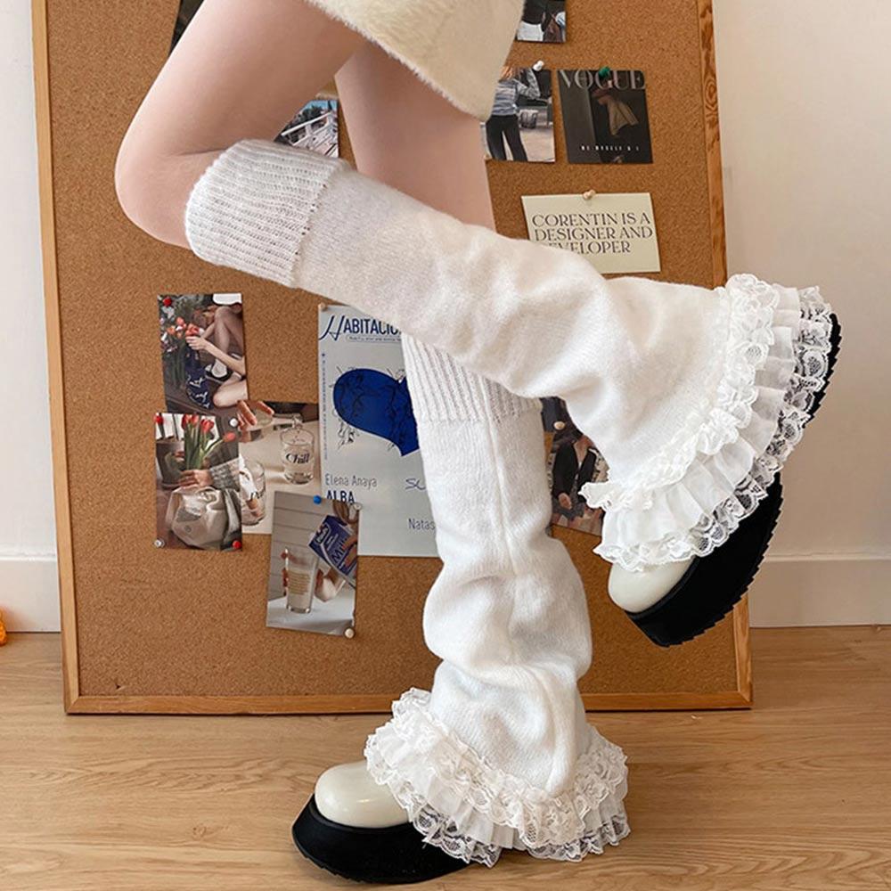Японские JK Кружевные Гетры с Расклешенным Голенищем Лолита Гольфы для Сапог Свободные Вязаные Длинные Носки для Женщин и Девушек
