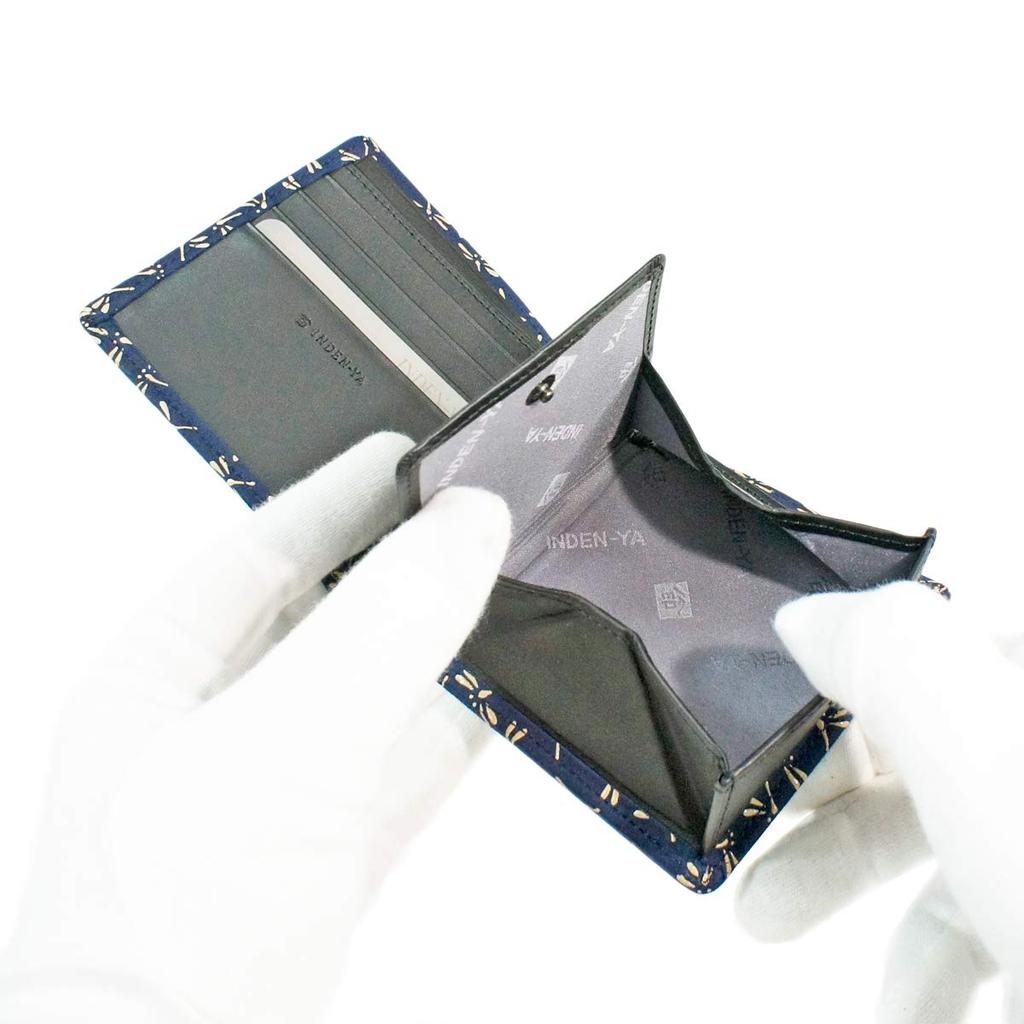 Кошелек Inden, складной, для купюр, с отделением для монет, темно-синий, с белым узором «стрекоза» [Indenya], размер S, кошелек, замша, лак, 2008-14-008