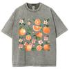 Round Neck Pullover T-shirt Fruit Print Top Campus Casual Pastoral Style To Do Old Seutral Style Short Sleeve