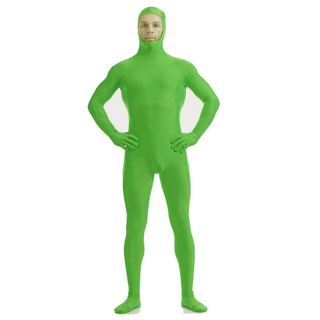 Zentai Suit for Adult Cosplay Leotard Full Bodysuits Green Screen Suit One Piece Catsuit Halloween Costumes (Face Revealed)
