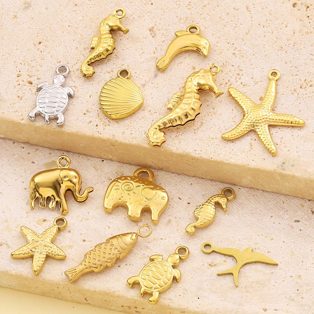 5pcs/Lot French Retro Stainless Steel Seahorse Starfish DIY Charms Women Turtle Elephant Dolphin Necklace Pendant Animal Jewelry