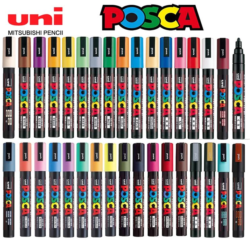 Маркер-краска Uni POSCA, 39 цветов PC-5M/44 PC-3M/36 PC-1M, Акриловые маркеры для рисования по камню, граффити, Художественные принадлежности