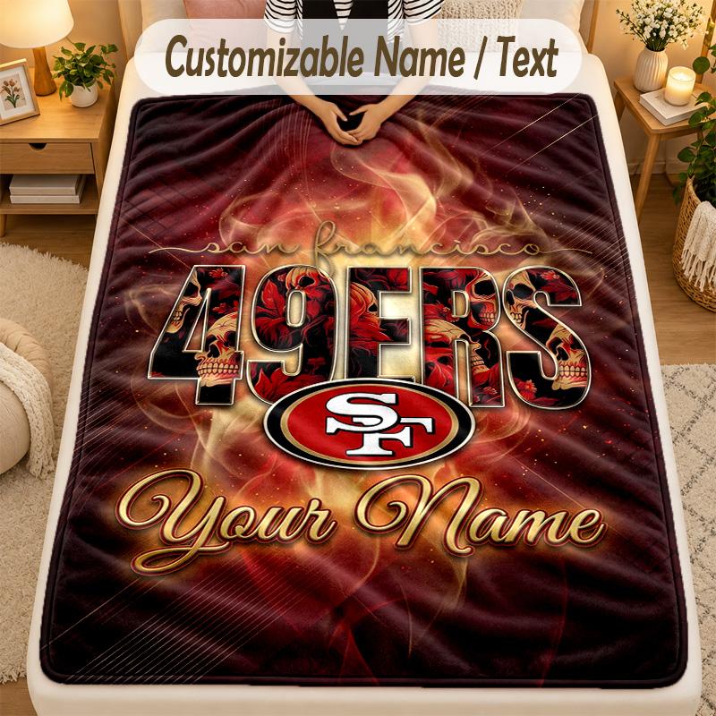 Flannel BlanketSan Francisco 49ers Custom Name Text Personalized Soft Warm Throw Blanket Home Decor Gift