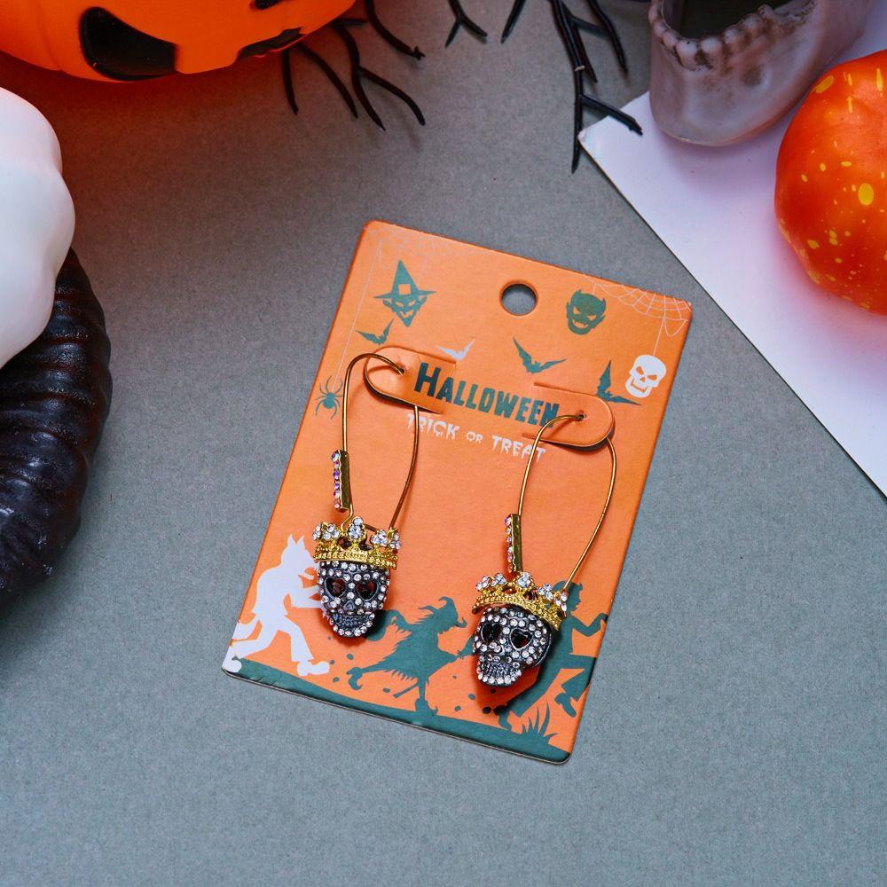 Crystal Halloween Skull Earrings Zircon Long Tassel Drop Earrings Skeleton Dangle Earrings Unisex