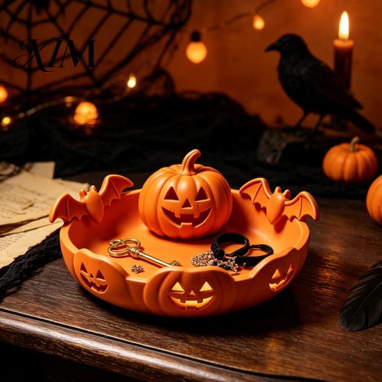 Pumpkin Tray for Halloween 3D Printed Jewelry Holder, Spooky Trinket Keys, Unique Holiday Gift Friends Rings, Earrings, Decorative Storage Organizer