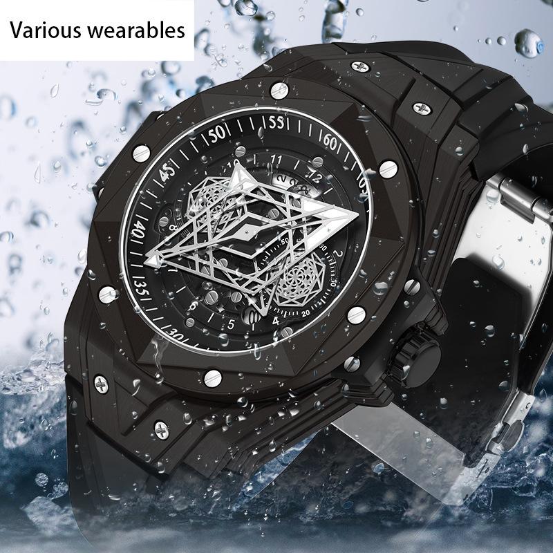 Новые кварцевые полые мужские часы, модные трендовые крутые креативные мужские часы, силиконовые часы с календарем