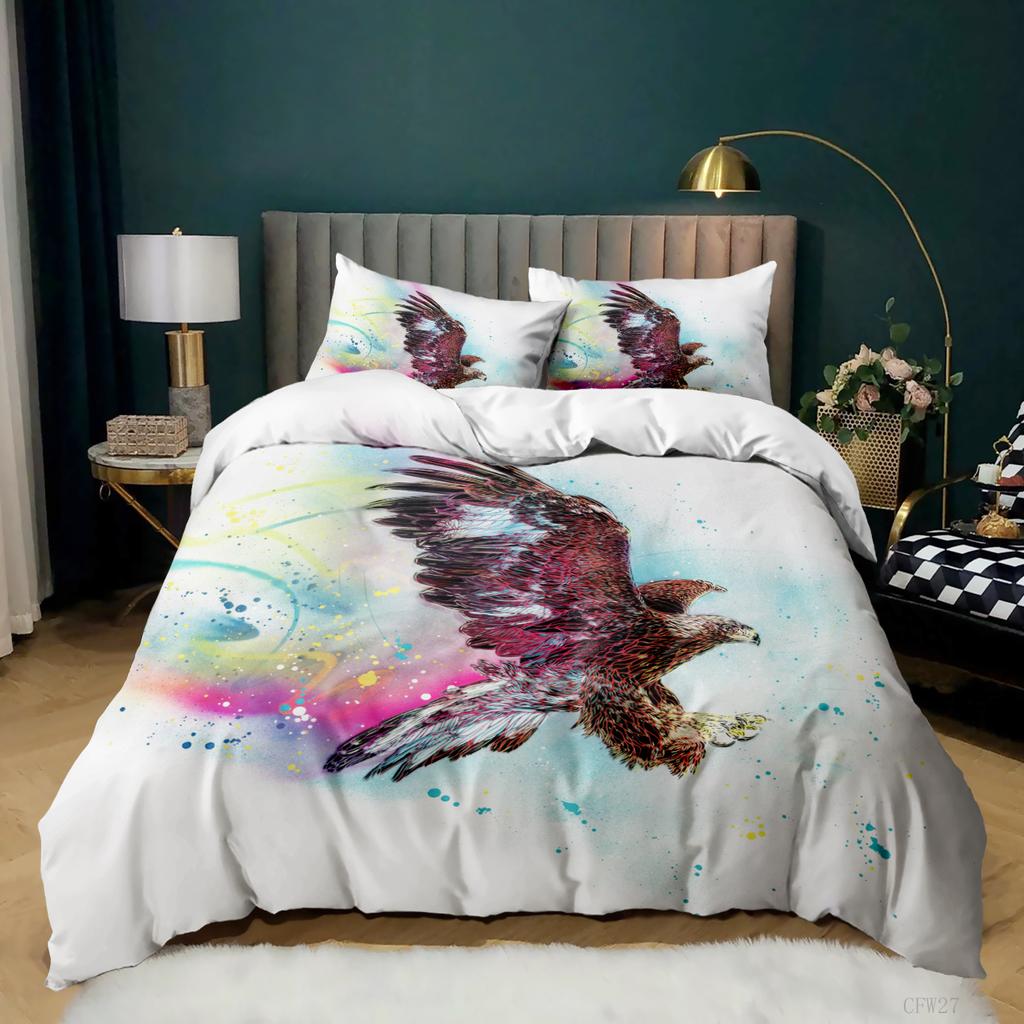 Eagle Duvet Cover Set King Queen Size Cute Grey And White Eagle Soars In The Sky Polyester Bedding Set For Kids Teens Adults