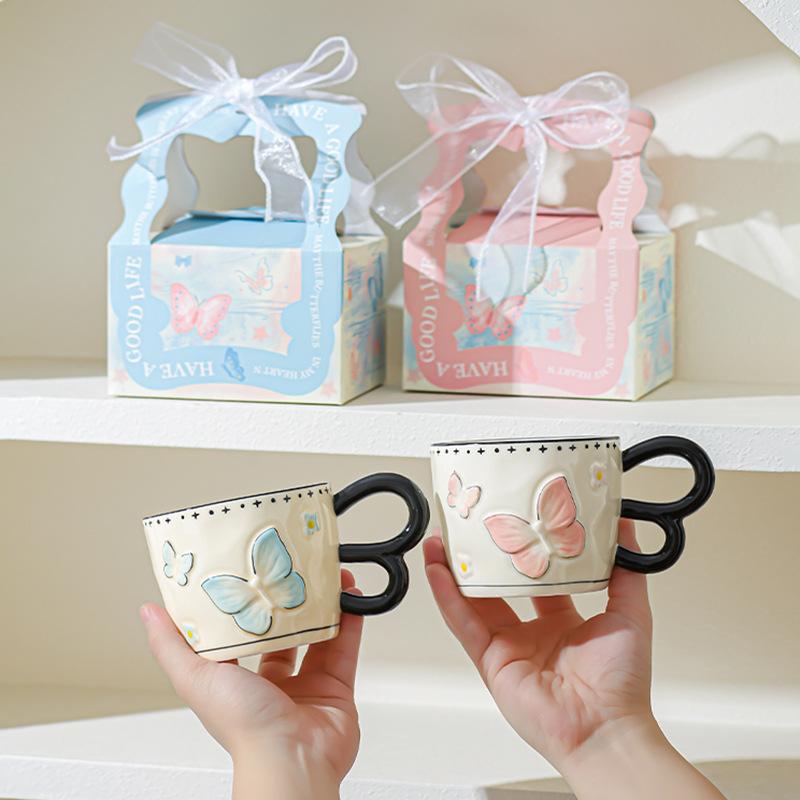 High Looking Butterfly Cup Ceramic Mug for Girls Birthday Gift Souvenir Water Cup Office Coffee Cup