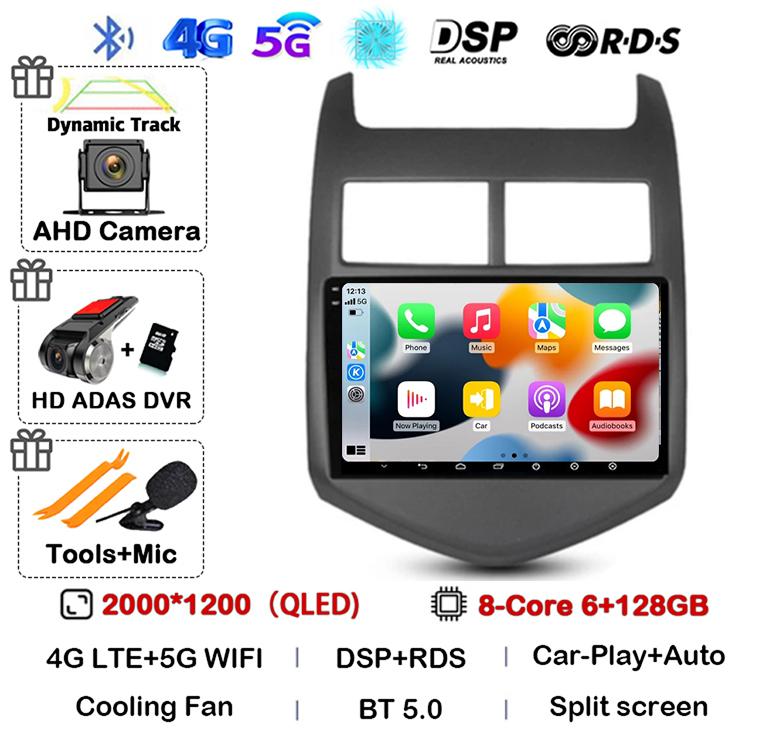 Android 14 CarPlay Auto для Chevrolet Aveo 2 Sonic T300 2011 2012 2013 2014 2015 Автомобильный радиоприемник, мультимедийный плеер, GPS, стерео, WIFI+4G