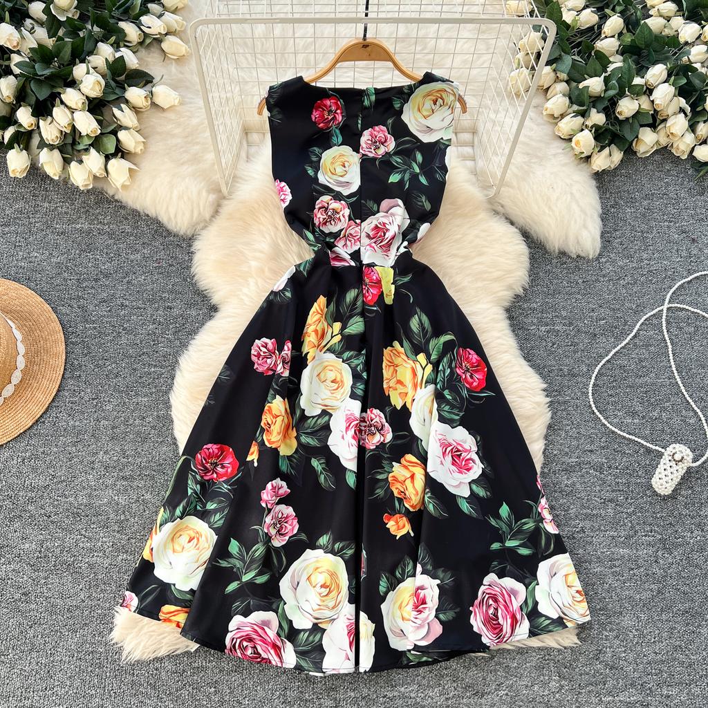 Летние женские элегантные V-образные вырезы без рукавов с цветочным принтом длинные миди-майки вечерние платья