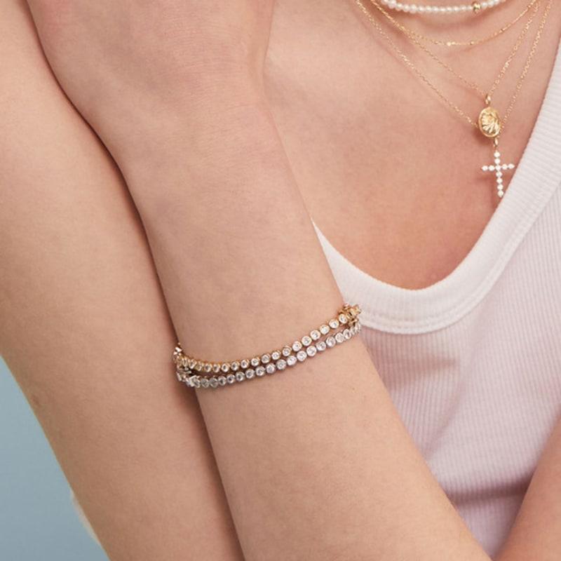 LUNNE Серебро 925 Полная закрепка Танцующий бриллиант Браслет #LSB26
