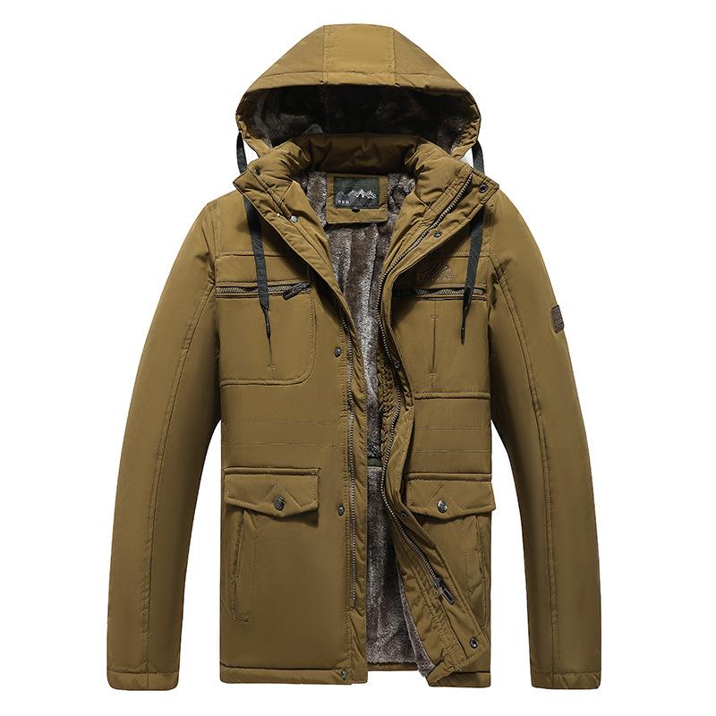 Зимняя мужская бархатная теплая куртка с несколькими карманами, утепленная мужская повседневная куртка с капюшоном, тонкое хлопковое пальто для мужчин