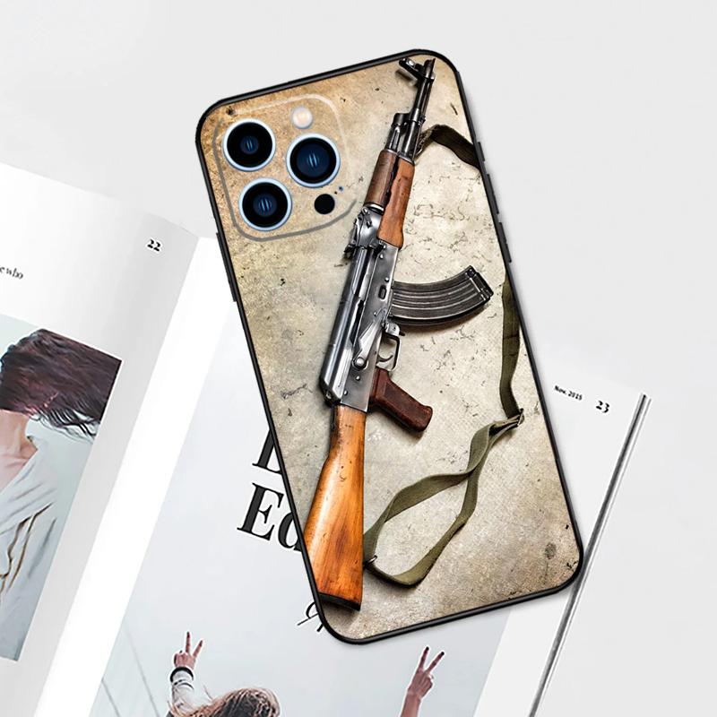 Чехол для телефона с изображением пистолета AK47 и пуль для iPhone 11 12 13 14 15 Pro Max Plus 12 13 Mini 7 8 SE X XR XS MAX
