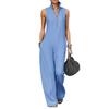 2026 new cross-border, European, American Amazon independent station women's stand-up collar sleeveless casual loose cotton and linen jumpsuit