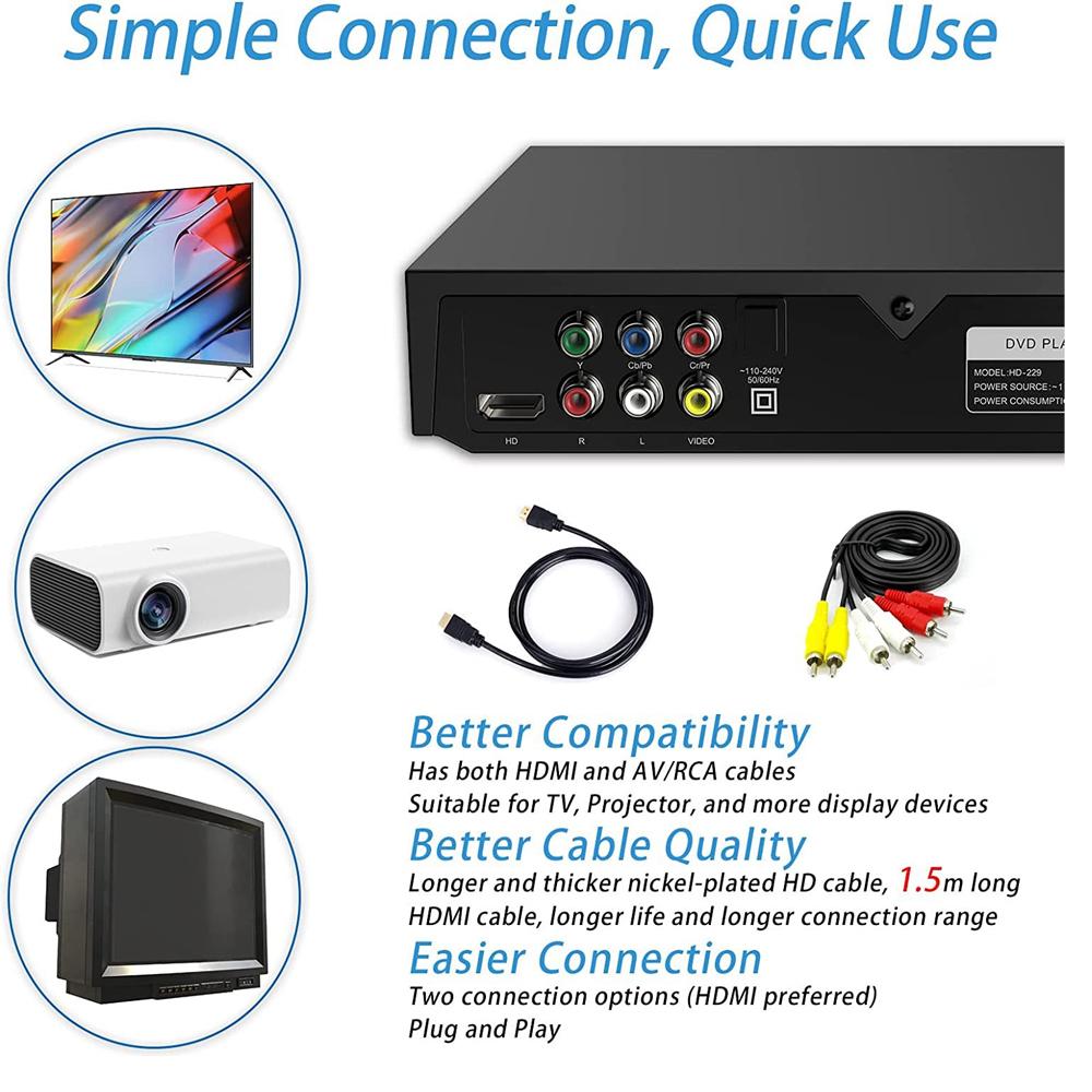 Callaa Новый HD DVD 229 Видеоплеер Домашний DVD-плеер Мультимедиа Цифровое ТВ USB DVD-видео/DVD+CD Аудио/VCD/SVCD JEPG/MP3/WMA/Дисковая система домашнего кинотеатра
