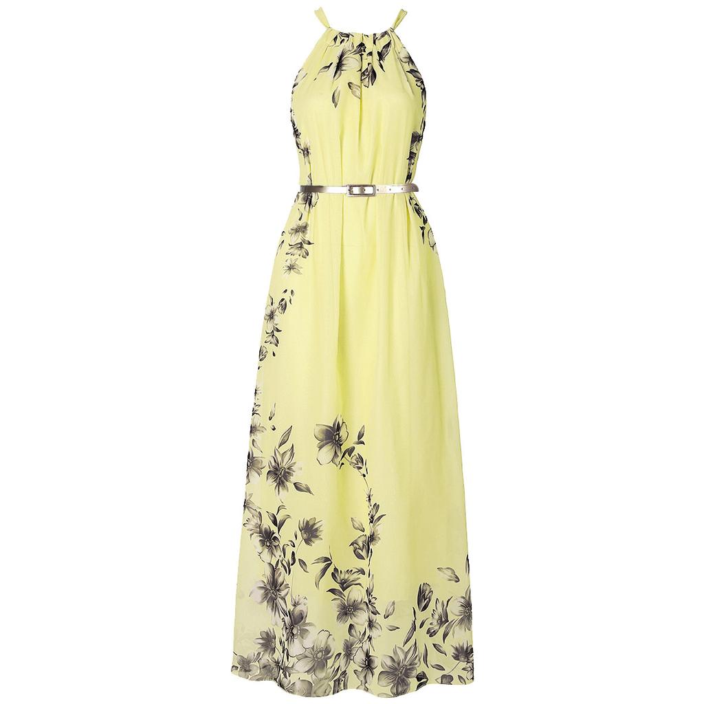 Floral Print Halter Chiffon Long Dress Women Dresses Sexy Casual Beach Dress