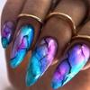 Lirches 24 шт. накладные ногти фиолетовые и синие градиентные накладные ногти средние миндальные накладные ногти для вечеринки декор ногтей, желейный клей и пилочка для ногтей включены