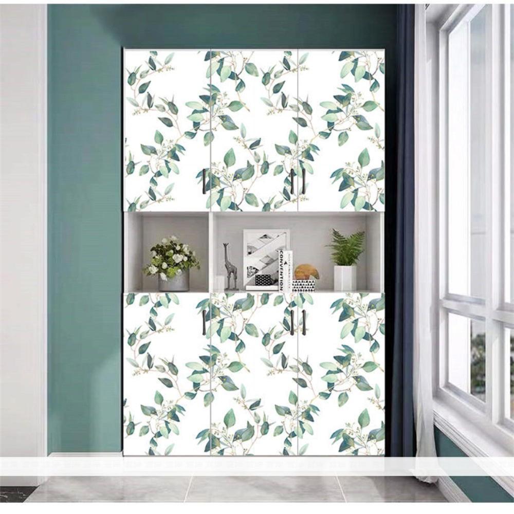 6M Виниловые обои с зелеными листьями, самоклеящаяся контактная бумага, съемные водонепроницаемые обои для реставрации мебели