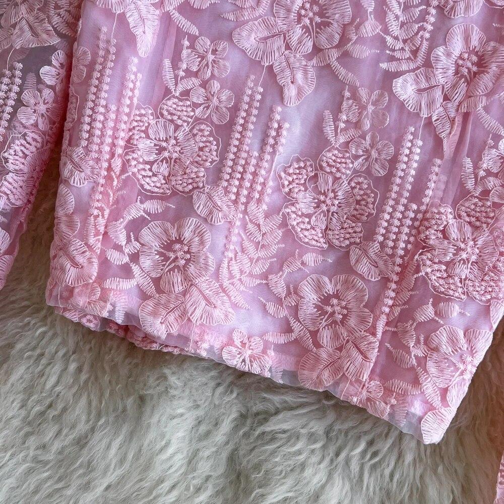 Высококачественные комплекты из двух предметов с цветочной вышивкой, женские костюмы, элегантная рубашка с длинными рукавами, юбки-миди, комплект из 2 предметов, женская одежда