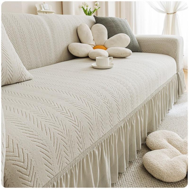 3D Lotus Leaf Skirt Edge Sofa Mats All Inclusive Plant Printed Pattern Settee Shroud Anti Cat Scratch Wear Resistant Couch Pad