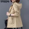 Новая женская двухслойная ветровка, осеннее повседневное тонкое пальто, модная женская куртка средней длины с капюшоном