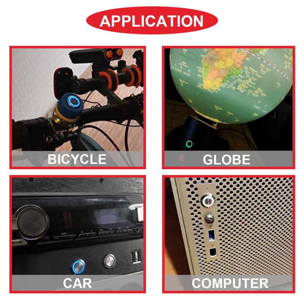 MKBKLLJY 6 шт. 12 мм светодиодный кнопочный переключатель с фиксацией, черный корпус, предварительно смонтированный, IP65 с красным светодиодом для автомобиля, морской лодки