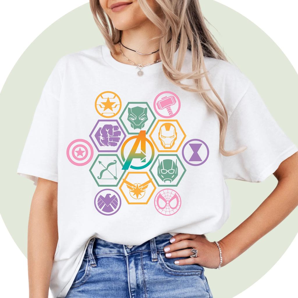 Womens Vintage Avengers Superhero T Shirt Streetwear Pure Cotton Short Sleeve Unisex Oversized Loose Casual Stylish
