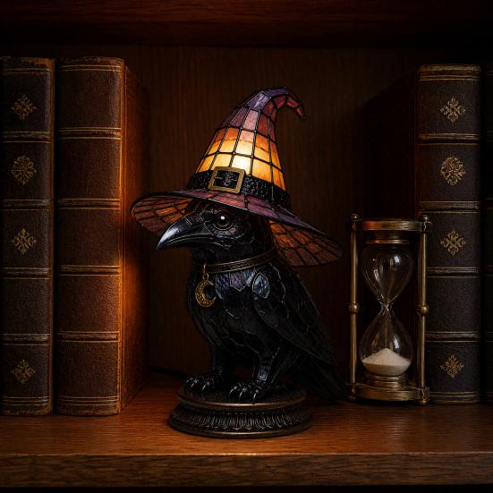 Witch Hat Lamp Stained Witch Hat LED Light Halloween Table Lamp with Warm Glow