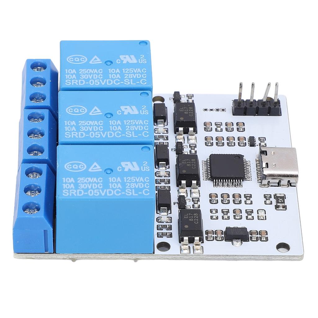 USB Relay Module 3 Channel Type C to Serial Port Control Relay Module with Overcurrent Optocoupler Protections