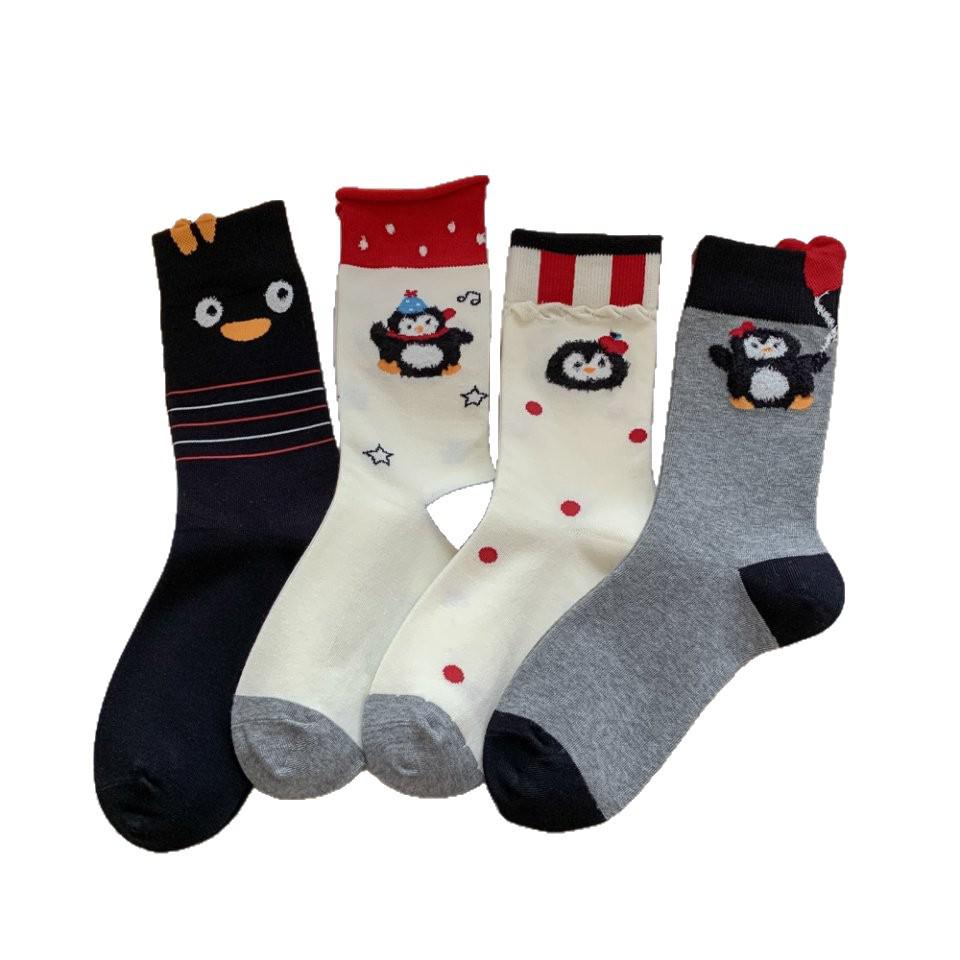 Модные милые женские хлопковые носки до середины икры с пингвинами - Оригинальный бесшовный дизайн для осени и зимы