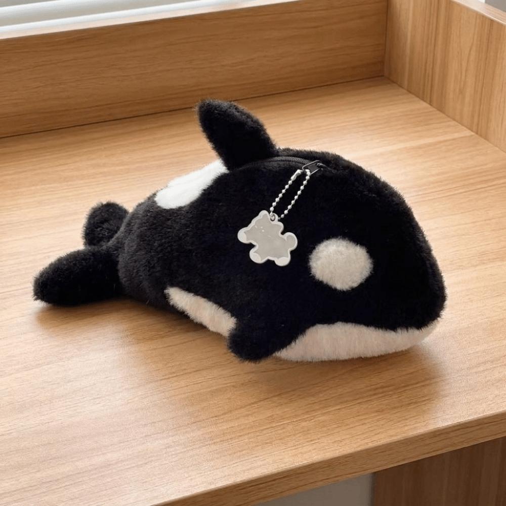 Large Capacity Plush Killer Whale Pencil Case Portable Pencil Pouch Case Office
