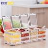 Four Clear Compartment Seasoning Box,Crystal Storage Container With Spoon,Lid,And Storage Base, Used For Salt, Sugar, And Pepper