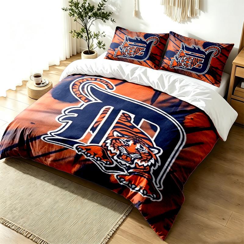 Detroit Tigers 3pc Duvet Cover Set Simple Modern Bedding Set Wrinkle Resistant Soft Fabric All Season Use a perfect gift